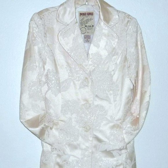 Doki Geki Cream/White Trench Jacket Button-down Floral Trench Blazer - Picture 1 of 6